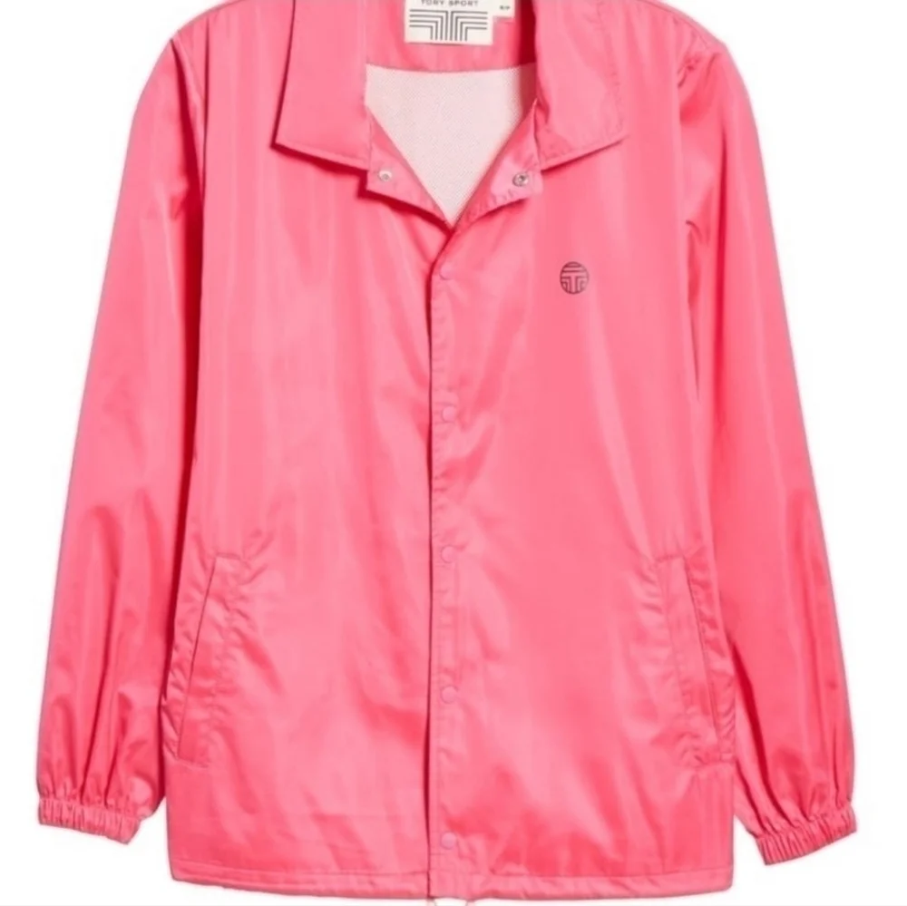 New Tory Burch Sport Performance Satin Barbiecore Pink Warm-Up Jacket NWT Small